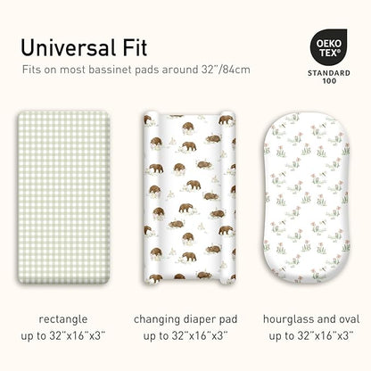 Gllquen Baby Bassinet Sheets 4 Pack, Breathable Cozy Fitted Mattress Sheet, Elastic Travel Crib Fashionable Pattern, Standard Cradle Safe Sheets for Baby Boys Girls 32"x16"(Forest Tale)