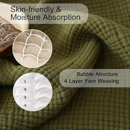 MorroMorn 100% Cotton Muslin Throw Blanket with Fringes 50"x60", 4-Layer Cotton Gauze Blankets for Adults, Boho Bedding Breathable Lightweight Ultra-Soft for Couch Bed Sofa All Seasons, Olive Green
