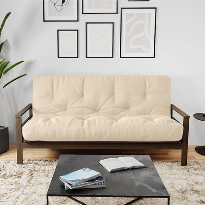 Royal Sleep Products by The Futon Factory 8 inch Foam Futon Mattress - Solid Ivory Fabric - Queen Size - CertiPUR Certified Foams - Made in USA - (Frame not Included)