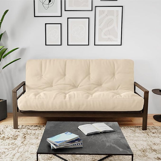 Royal Sleep Products by The Futon Factory 8 inch Foam Futon Mattress - Solid Ivory Fabric - Queen Size - CertiPUR Certified Foams - Made in USA - (Frame not Included)