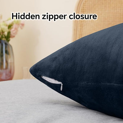 BEDELITE Flannel King Size Pillow Cases Set of 2, Super Soft Fleece Pillowcases with Zipper for Bedroom, Sofa, Couch,Luxury Cozy Fuzzy Velvet Pillow Shams for All Seasons(20x36 Inches,Navy)