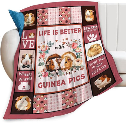 Guinea Pig Blanket Cute Pink Animal Print Throw Blankets for Couch Sofa Bed Stuff Decor Lightweight Soft Cozy Fleece Plush Flannel for Baby Girls Boys Kids Women Adults Lover 40"x50"