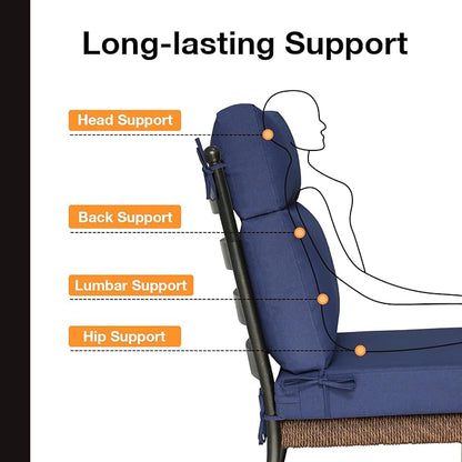 Outdoor Separate High Back Chair Cushion Seat Pads, 2-Pack 44 x 21 Inch Water-Repellent & Fade-Resistant Patio Furniture Cushions with Ties for Adirondack, Rocking Chairs, Navy