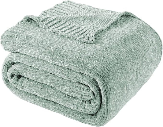 BATTILO HOME Sage Green Throw Blanket for Home Decor, Chenille Knit Throw Blanket for Couch, Sofa, Chair, Cozy Soft Blanket, 51"x67"