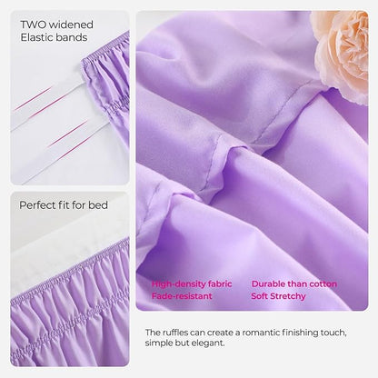 RIMELA Lilac Bed Skirt Full Size 15 Inch Drop, Elastic Bed Skirting for Bed Base and Frame, Bedding Dust Ruffle Easy to Install, Lightweight Wrap Around Adjustable Bedskirt