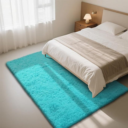 Teal Blue Rug Fluffy Rug, 10x14 Teal Area Rugs for Living Room, Soft Cute Baby Play Mat, Teal Rugs for Bedroom, Nursery, Preppy Dorm, Plush Aesthetic