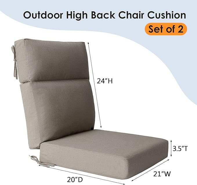 Sunbrella Outdoor High Back Chair Cushion Seat Pads, 44 x 21 Inch Water-Repellent & Fade-Resistant Patio Furniture Cushions with Ties for Adirondack, Rocking Chairs, Cast Shale