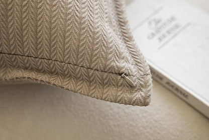Set of 2 Herringbone Embossed Stripe Flange Throw Pillow Covers for Couch and Bed - 18"x18", Khaki-Green