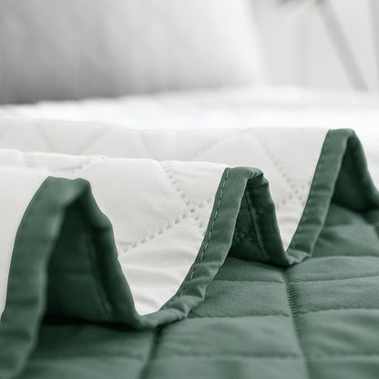 Easy-Going Twin Size Reversible Quilt Set with 1 Quilt and 1 Pillow Sham, Soft Bed Quilt Cover, Water Resistant Lightweight Microfiber Bedspread, Stain Resistant, Cyan/Ivory