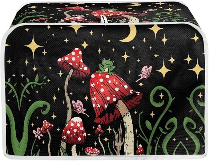 ZFRXIGN Butterfly Mushroom Toaster Cover 4 Slice Wide Slot Toaster Dust Covers Oven Cover Moon Night Kitchen Small Appliance Cover with Top Handle Home Decor Galaxy Frog