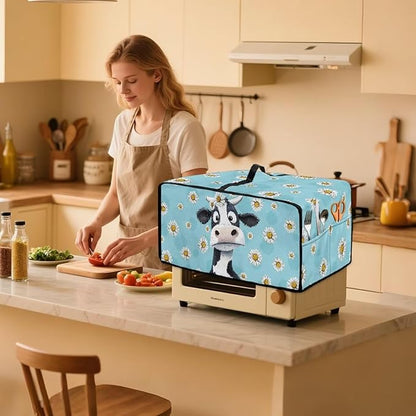 Air Fryer Toaster Oven Dust Cover with Side Pockets, Protective Smart Oven Cover for Kitchen Countertop Decorations, M, 16.5 x 20.5 x 10 Inches, Cow Daisy Light Blue
