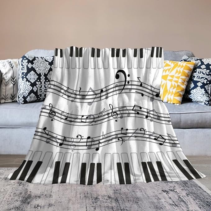 Music Blanket Black White Piano Keys Music Note Modern Abstract Art Print Soft Cozy Lightweight Throw Blanket for Women Men Bedroom Living Room Dorm Chair Sofa Travel 40x50in