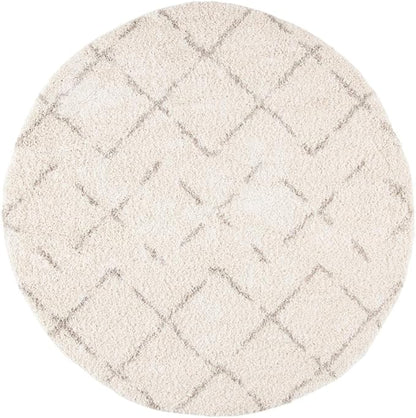 SAFAVIEH Arizona Shag Collection Area Rug - 3'2" Round, Ivory & Beige, Moroccan Boho Design, Non-Shedding & Easy to Clean, Ideal for Living Room, Bedroom, Dining Space (ASG743A)