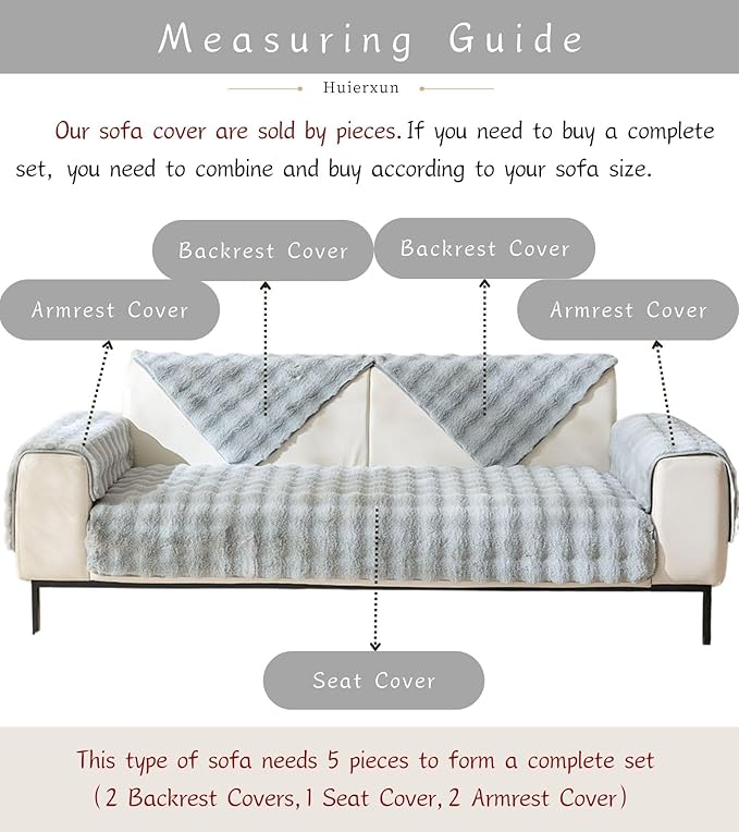 Faux Fur Couch Cover Fuzzy Soft Plush Thick Bubble Sofa Cover Luxury Sectional Couch Covers Luxury Anti-Slip Sofa Slipcover Washable Furniture Protector (Light Grey,36"x63")