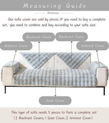 Faux Fur Couch Cover Fuzzy Soft Plush Thick Bubble Sofa Cover Luxury Sectional Couch Covers Luxury Anti-Slip Sofa Slipcover Washable Furniture Protector (Light Grey,36"x47")