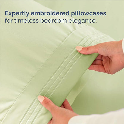 Full Size 4 Piece Sheet Set - Comfy Breathable & Cooling Bed Sheets Set - Hotel Luxury Bedding for Women, Men, Kids, Teens, Boys & Girls - Deep Pockets and Wrinkle Free - Oeko-Tex - Light Sage Green
