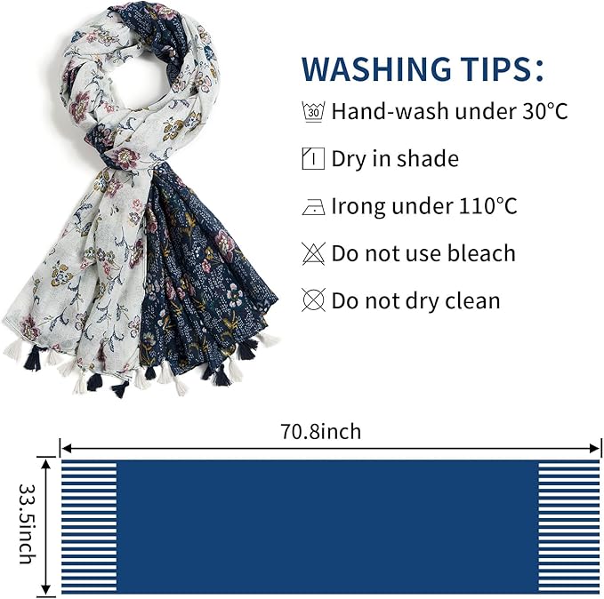 Scarf for Women Lightweight Soft Floral Leopard Printed Scarves Fall Winter Fashion Shawl Wrap with Fringe