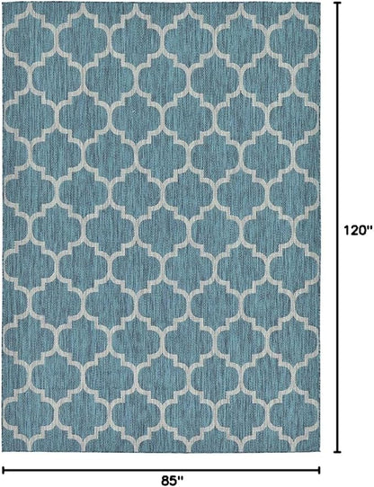 Unique Loom Outdoor Trellis Collection Area Rug (7' 1" x 10' Rectangle, Teal/ Gray)