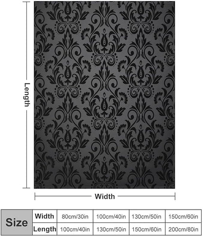 Black Damask Blanket, Antique Victorian Style Gothic Vintage Black Floral Bohemian Exotic Print Blanket for Sofa Bed Decor Fuzzy Blanket Twin, 60"x80"
