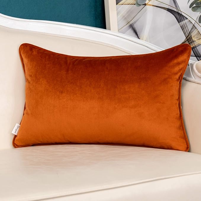 Yangest Orange Striped Patchwork Throw Pillow Cover Gold Leather Cushion Cover Zippered Rectangular Pillowcase for Sofa Couch Bedroom Living Room Home Decoration, 12x20 Inch