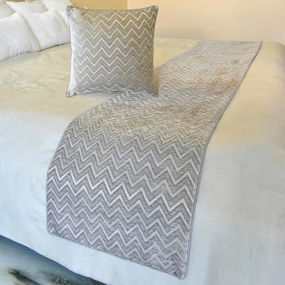 The HomeCentric King/Queen/Twin Silver Decorative CA King 86"x18" Bed Runner Without Pillow Cover, Chevron Bed Scarf on Jacquard Fabric - Silver Gleam Chevron