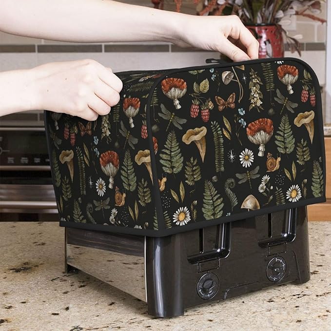 Vintage Witch Leaves Plant Mushroom 4 Slice Toaster Cover, Waterproof Toaster Dust Cover Bread Maker Protective Cover For Small Kitchen Appliance Dining Room Table Home Decor Gifts