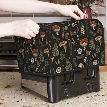 Vintage Witch Leaves Plant Mushroom 4 Slice Toaster Cover, Waterproof Toaster Dust Cover Bread Maker Protective Cover For Small Kitchen Appliance Dining Room Table Home Decor Gifts