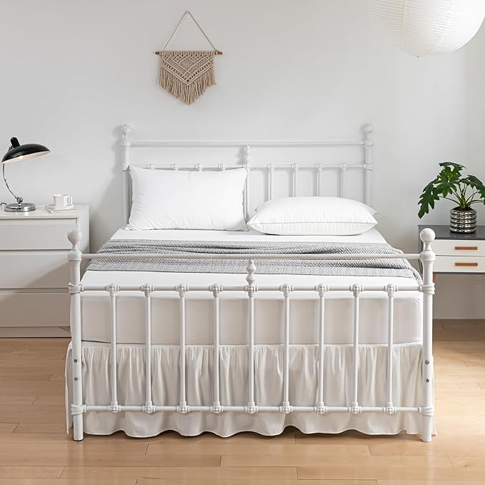 Bed Skirt Full Size Ruffled Bed Skirts with Split Corners, 16 Inch Drop Dust Ruffle Bed Skirt with Platform, Ivory, Full - 16" Drop