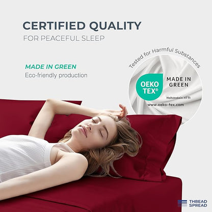 THREAD SPREAD 100% Egyptian Cotton California King Size - 1500 Thread Count 4 PC Cal King Sheets, Cooling Sateen, Burgundy