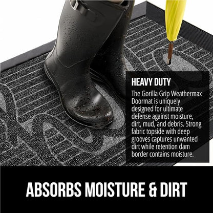 GORILLA GRIP 100% Waterproof All-Season WeatherMax Doormat, US Designed Natural Rubber, Stain and Fade Resistant, Low Profile Indoor Outdoor Door Mats, Easy Clean Patio Mat, 17x29, Charcoal Hello