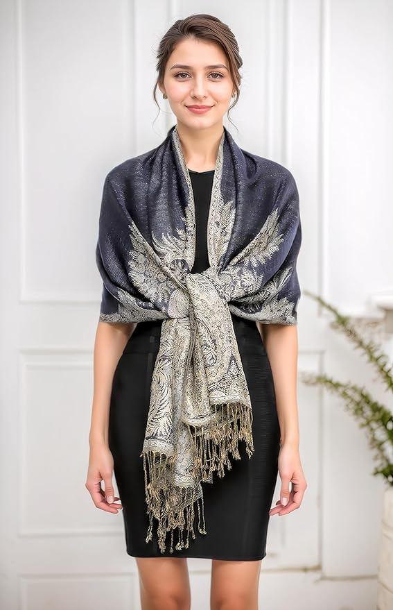 Achillea Big Paisley Pashmina Shawl Wrap for Women – Elegant Scarf for Weddings, Evening Dresses, Festivals & Daily Wear