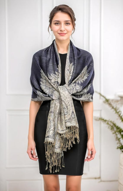 Achillea Big Paisley Pashmina Shawl Wrap for Women – Elegant Scarf for Weddings, Evening Dresses, Festivals & Daily Wear
