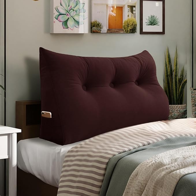 Bed Wedge Headboard Pillow - College Dorm Reading Pillow Back Support While Sitting in Bed - Ergonomic Lumbar Pillow Body Positioning Bed Pillow - Velvet Maroon 39IN