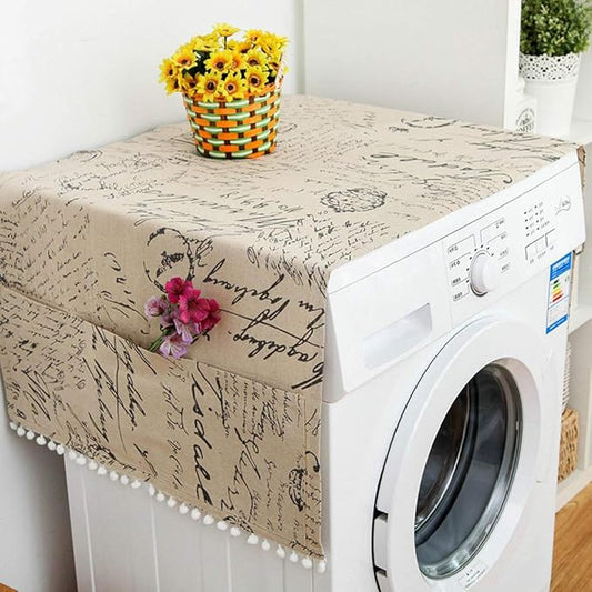AKOAK 1 Pack 55 x 130cm /22 "x 51" Geometric Washing Machine Refrigerator Dust Cover, Multi-Purpose Household Cotton Linen Dust Microwave Cover, with Storage Pouch (English letters)