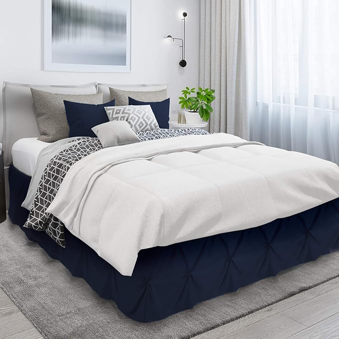 Nestl Navy Blue Bed Skirt Cal King Size, Pinch Pleat Cal King Bed Skirt, 14" Inch Drop Cal King Bedskirt, Hotel Quality Navy Blue Bed Skirts Premium Microfiber Navy Blue Cal King Size Bed Skirt