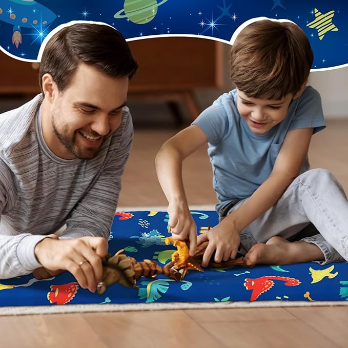 2 Pcs Dinosaurs Nap Mat Cover for Boys Girls Sewn in Flap Design Blue Sleeping Kids Astronauts Nap Mat Covers Soft Microfiber Cot Sheet for Preschool Kindergarten Toddler Daycare