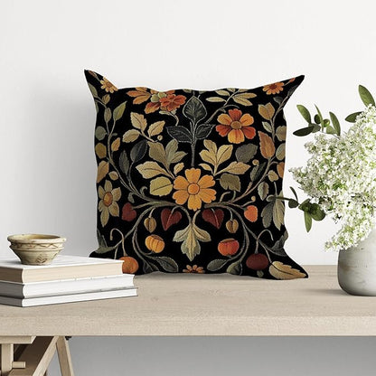 William Morris Abstract Vintage Print Floral Velvet Design Throw Pillow Covers Home Decor, Retro Art Deco Pillowcase Cushion Cover for Bed Sofa Living Room, Square 18x18inch (Black-Floral2)