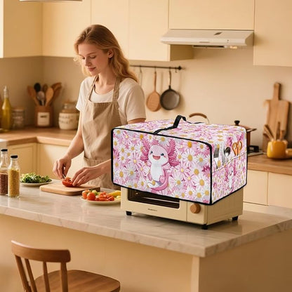 Cute Axolotl Daisy Print Microwave Oven Cover Dust-Proof Microwave Oven Cloth Cover Scratch-Resistant Foldable Small Appliance Dust Covers Case Protections Protector, M