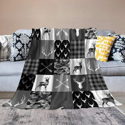 Rustic Cabin Throw Blanket, Farmhouse Grey Camouflage Deer Vintage Country Hunting Wildlife Blanket Throw for Bed Camping Travel Living Room Bedroom, 50"x60"