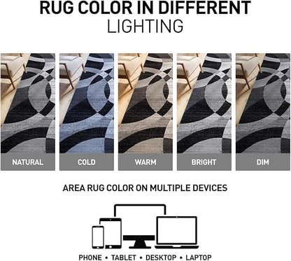 Rugshop Gray Medium Indoor Area Rug, Abstract Circles, High-Traffic, Non-Shedding, for Living Room, Home Office and Bedroom, 4' x 6'
