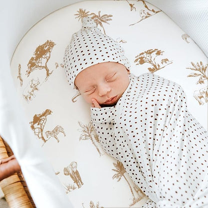 GRSSDER Ultra Soft Bassinet Sheets 2 Pack, Stretchy Breathable Knit Bassinet Mattress Sheets for Baby, Universal Fitted Baby Cradle Moses Basket Oval Rectangle Mattresses Safe and Snug, Animals Print