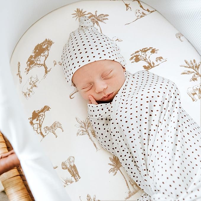 GRSSDER Stretchy Ultra Soft Fitted Bassinet Sheets 3 Pack, Universal Fit for Baby Cradle Moses Basket Oval Rectangle Mattress Safe and Snug, Free Animals Stylish Print
