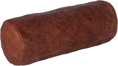 Neck Roll Pillow Cushion Cover, 14x5 Inch Full Moon Round Bolster Pillow Case, Cylinder Soft Lambskin Leather Pillowcase for Head, Spine & Neck Support During Sleep - Tan Artical Pack of 2