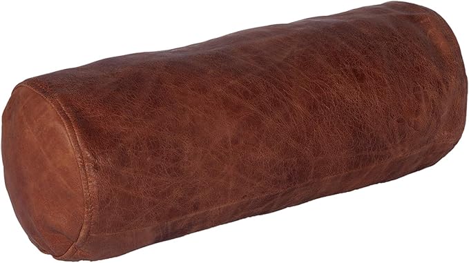 Neck Roll Pillow Cushion Cover, 24x5 Inch Full Moon Round Bolster Pillow Case, Cylinder Soft Lambskin Leather Pillowcase for Head, Spine & Neck Support During Sleep - Tan Artical Pack of 2