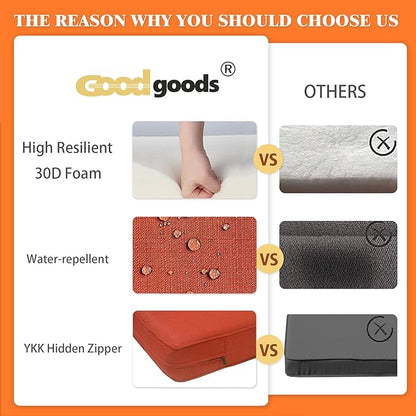 Goodgoods 24x24 inch Outdoor/Indoor Deep Seat Patio Cushions Set of 2 Resilient Foam Filling Water Repellent Stain-Resistant UV Resistant Weather Resistant Deep Seat Bottom Quarry Red