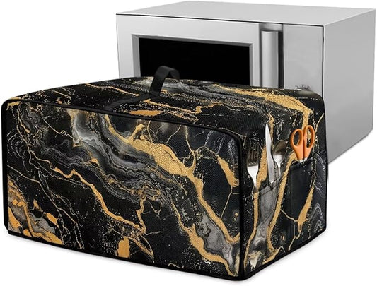 Air Fryer Toaster Oven Dust Cover Dustproof Modern Design Convection Oven Cover with Side Pockets for Small Kitchen Appliances, S, 14.5 x 18.5 x 9 Inches, Black Gold Marble