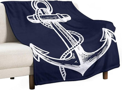 Anchor Blanket Retro Abstract Nautical Navy Blue White Soft Cozy Lightweight Throw Blanket for Kids Girls Boys Women Men Bedroom Living Room Dorm Chair Sofa Travel 60x80in
