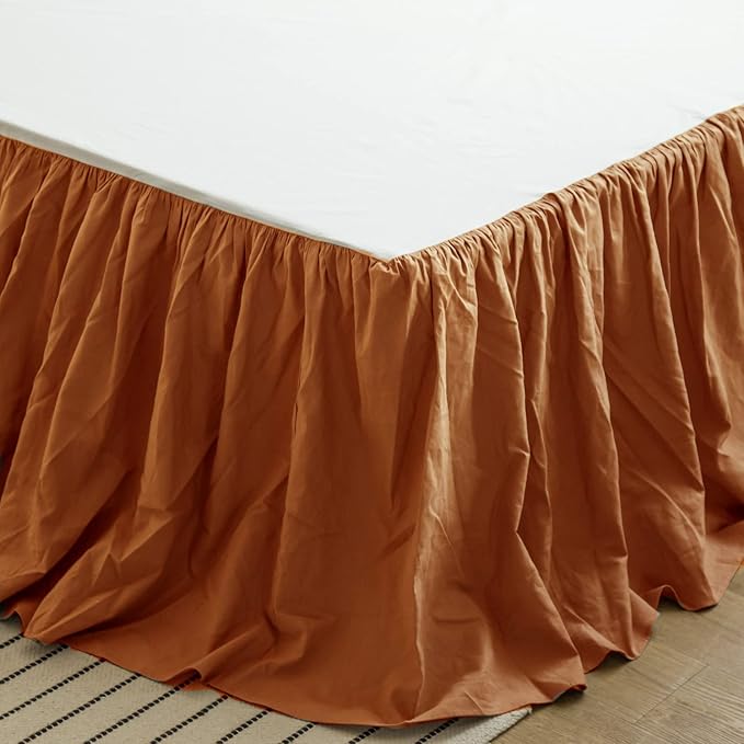 BISELINA French Linen Bed Skirt with Pleated Frills 14-Inch Tailored Drop Natural Flax Cotton Blend Dust Ruffle Soft Cozy Farmhouse Bedding (14" Full, Ruffle Rust)