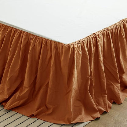 BISELINA French Linen Bed Skirt with Pleated Frills 22-Inch Tailored Drop Natural Flax Cotton Blend Dust Ruffle Soft Cozy Farmhouse Bedding (22" Queen, Rust)