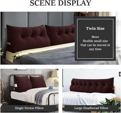 Bed Wedge Headboard Pillow - College Dorm Reading Pillow Back Support While Sitting in Bed - Ergonomic Lumbar Pillow Body Positioning Bed Pillow - Velvet Maroon 76IN